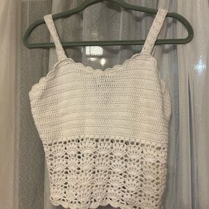 White Crochet Sleeveless Crop Top